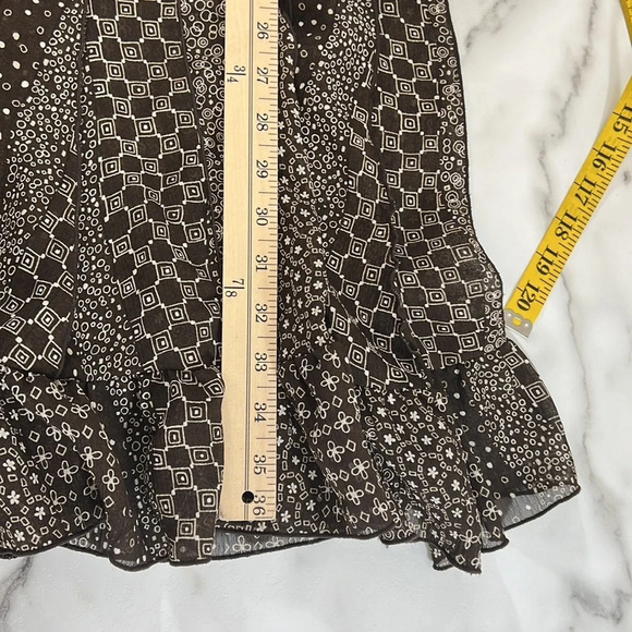 Sandra Darren Dress Womens 6P Brown Cream Batik Ruffled Hem Mini Short Sleeve - Picture 8 of 9